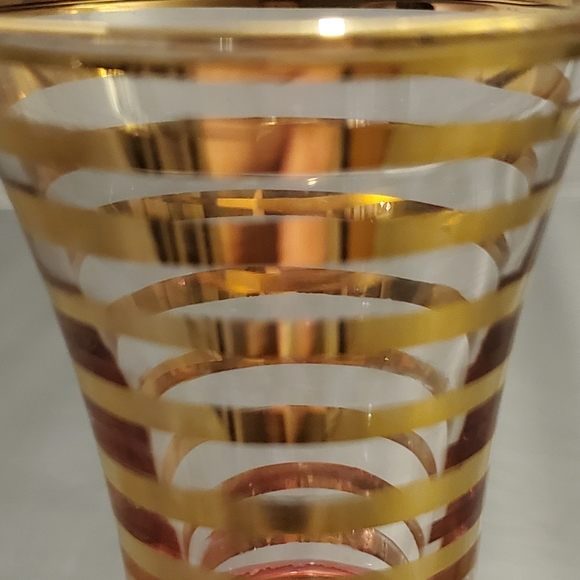 Vintage Glass Cranberry and Gold Mini Bud Vase with Applied Floral Pattern MCM - Picture 9 of 11